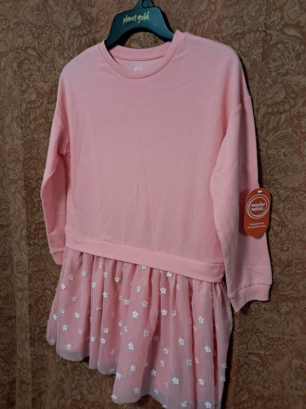Wonder Nation Pink Girls' Long Sleeve Tulle Dress Top